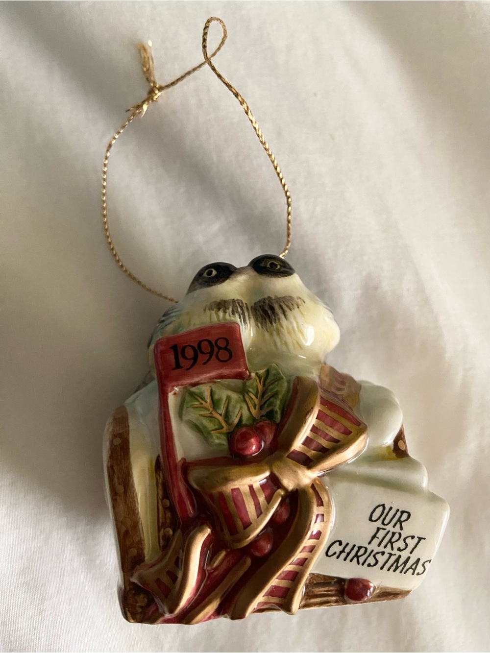 Fitz & Floyd Our First Christmas 1998 Love Birds Porcelain Ornament